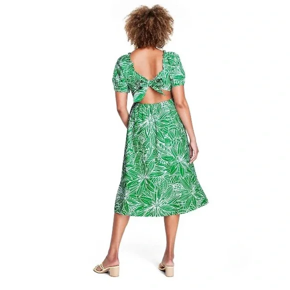🌿 NWT! Floral Print Puff Sleeve Tie-Back Dress - Tabitha Brown for Target Green - Picture 4 of 10
